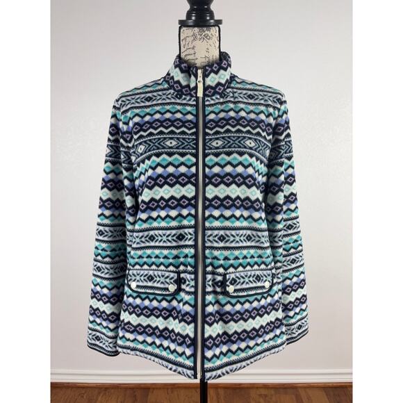 B9 Talbots Fair Isle Knit Fleece Jacket Women L Southwestern Cottagecore Nordic - Picture 2 of 7